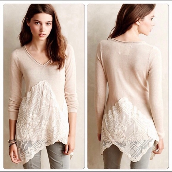 ANGEL OF THE NORTH ASYMMETRICAL LACE HEM SWEATER - Picture 1 of 7